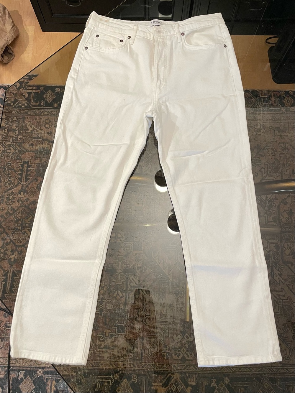 Agolde High-Rise Button-Fly White Jeans